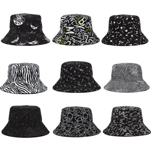 2021 Summer Reversible Bucket Hat Women English Letters Print Cotton Sun Protection Fisherman Cap Panama Hat Bob Gorro Men