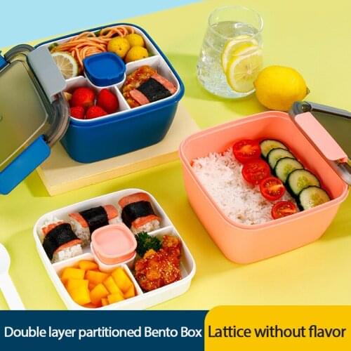 Portable Lunch Box Plastic Double-layer Bento Box With Compartments Microwave Fruit Food Container Office Kids School Tablewre