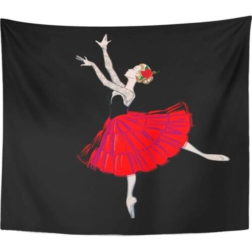 The Portrait of Ballerina in Puff Skirt Costume and Red Rose Classical Ballet Dancer Girl Tutu Dress Home Decor Tapestry
