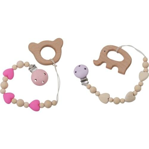 Teething Pacifiers Clip Nipple Chain New Hot Baby Pacifier Chain Silicone Beads Infant Wood Soother Clips Chain Holder