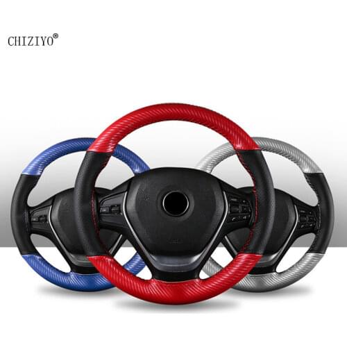 Hand Stitched Carbon Fiber Microfiber Leather Splice Car Steering Wheel Cover Braid Sweat-Absorbent Anti-slip 38cm