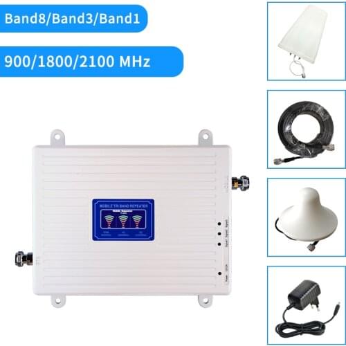 Repeater 4g Signal Booster for Mobile Phones 2g 3g 4g Gsm Signal Repeater GSM WCDMA LTE 900 1800 2100 70dB Tri Band Antenna LTE