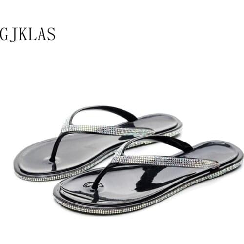 Crystal Ladies Flip Flop Slippers Flats Size 36-42 Casuales Summer Shoes Women Outdoor Slippers Women Flat Beach Shoes Slipper