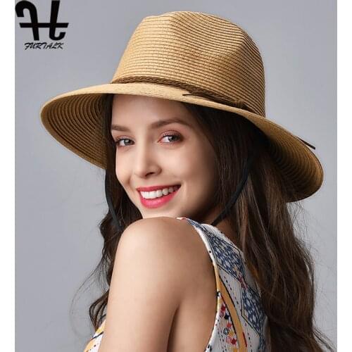 FURTALK Summer Hat for Women Straw Beach Hat Panama Sun Hats Fedora Bucket Caps for Female Summer Beach UV Cap chapeau femme