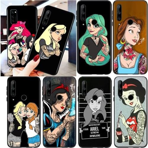 Tattoo princess For Honor 8S 8C 8X MAX 8A 8 7S 7A 7C Play 3E Prime Pro 2020 2019 Silicone Black Phone Case