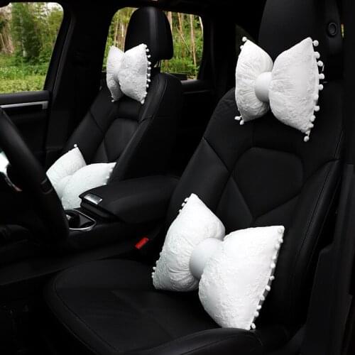 Cute Lace Bowknot Car Neck Pillow Elastic Cotton Car Pillow Waist Rest Pillow Seat Back Rest Lumbar Cushion For Car Accessories