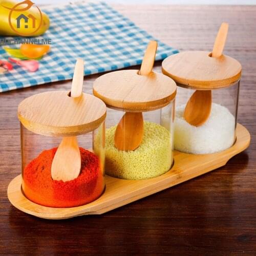Castor Spice Bottle Glass Seasoning Bottle Salt Shaker Kitchen Storage Kitchen Containers Organizer With Bamboo Lip