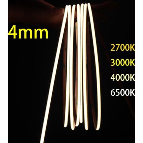 Super Thin COB LED Strip Lights 4mm 480LEDs/m Flexible Linear Light Bar Ribbon Diode Tape Band Warm White 3000K 4000K Dimmable