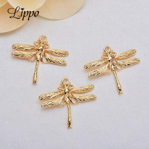 15pcs 22*24.5mm High-quality Copper Dragonfly Charms wholesale Gold Dragonflies Pendants Jewelry Making DIY Metal Findings