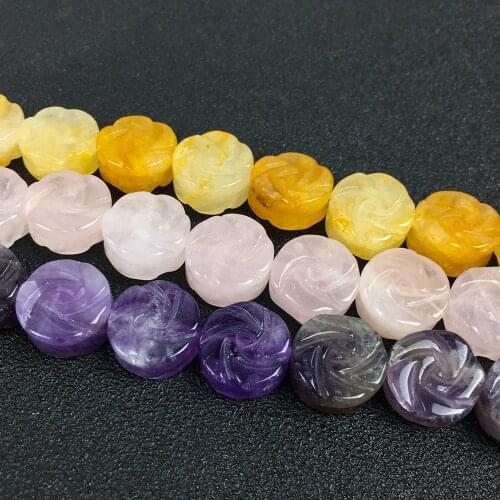 2 PCs Natural Crystal Rose Quartz Amethyst Jewelry Semi-precious Stone Loose Beads 6*14mm Double-sided Carved Rose Flower Shape