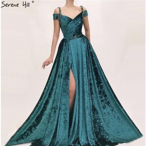 Green Latest Design Sleeveless Diamonds Prom Dresses Sashes Simple Sexy Prom Gowns 2020 Serene Hill BLA60895