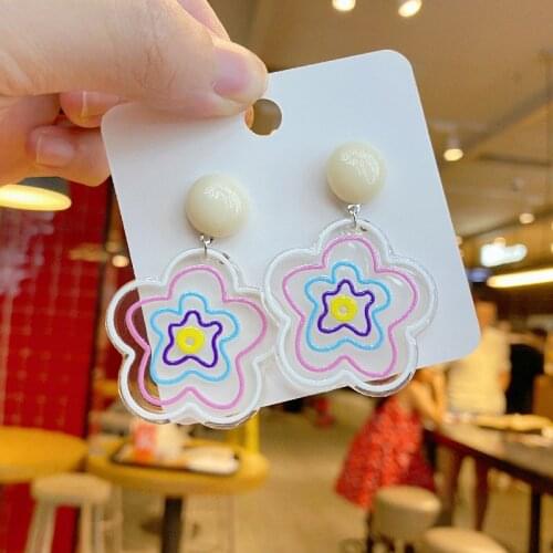 Flower Earrings womens summer simple sweet acrylic Earrings summer 2021 new cute
