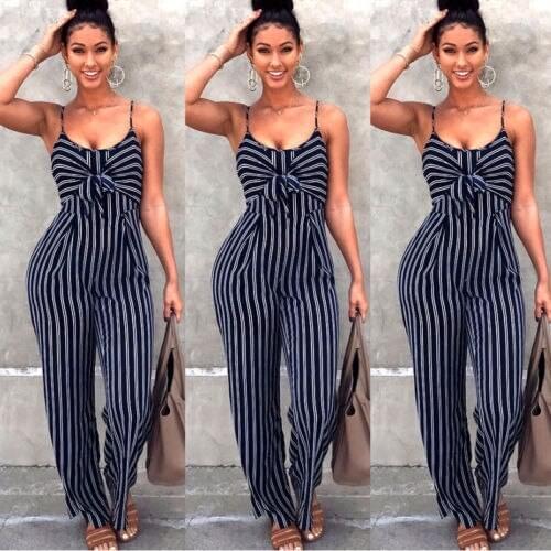 Sxey Women Lady Clubwear Sleeveless PlaySuit Rompers Party Stripe Jumpsuit Long Strapped Rompers Playsuits