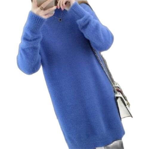 2021 New Womens Sweater Thickening Water Velvet Sweater Female Loose New Warm Long Section High Collar Dottoming Sweater