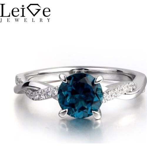 Leige Jewelry London Blue Topaz Gemstone Round Cut Engagement Encircle Romantic Rings November Birthstone 925 Sterling Silver