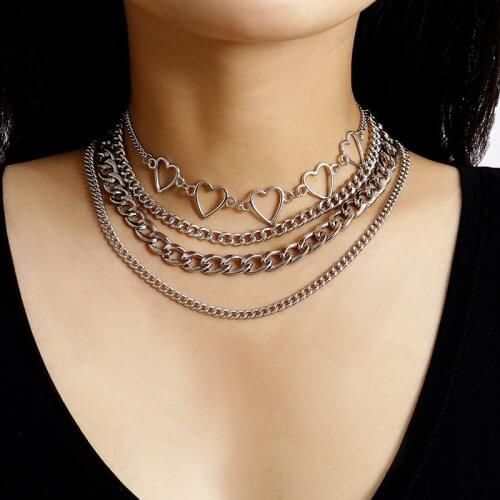 Punk Exaggerated Multilayer Thick Chain Hollow Heart Choker Necklace for Women Geometric Choker Collar Necklace Jewelry XR2902