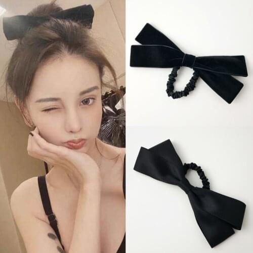 1PC Chic Black Bow knot Black Velvet Top Hair Rope Cloth Art Net Small Intestine Satin Girls Womens Hair Circle HeadWear