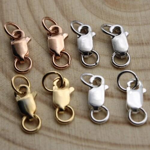 100% 925 Sterling Silver Rectangle Lobster Clasps Hooks with Closed Jump Rings Jewelry Findings DIY Necklace Making Accessories