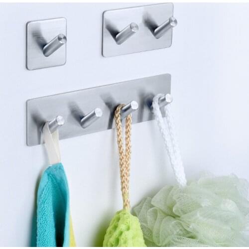 2pcs 3M Self Adhesive Wall Door Back Hooks Stainless Steel Hook Wall Key Coat Bag Holder Bathroom Kitchen Rustproof Towel Hooks