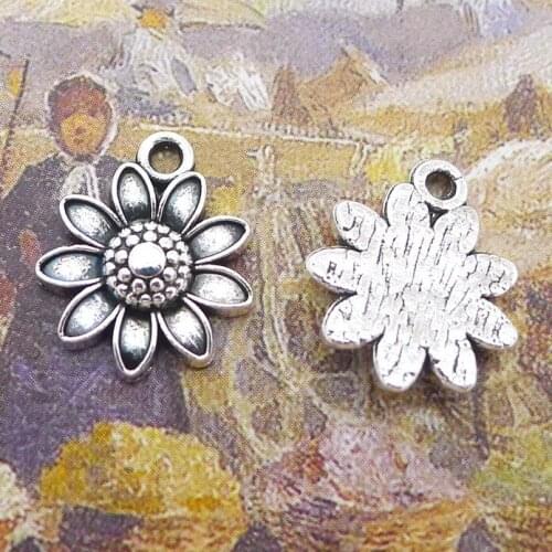 20 pieces/lot 16*13mm Antique silver color Metal alloy Flower Charm Necklace pendant Earring Bracelet Key chain accessory DIY