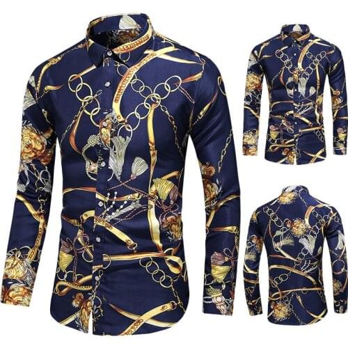 2021 Mens Business Casual Long-sleeved Shirt Fashion Retro Printing Shirts Autumn New Cardigan Tops European Plus Size 7XL