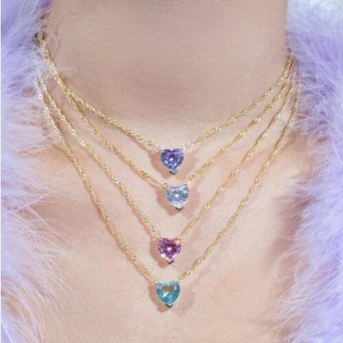 2021 Wholesale women White Pink Blue Single Heart CZ Paved pendant necklaces for lover girlfriend charm Geometric gift jewelry