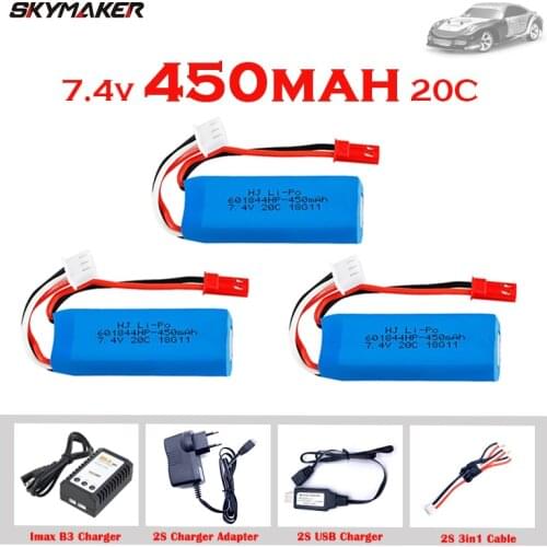 Lipo 7.4V 450mAh RC Car Battery With IMAX B3 7.4v USB Charger for WLtoys K969 K979 K989 K999 P929 P939 2s 7.4v RC Car Battery
