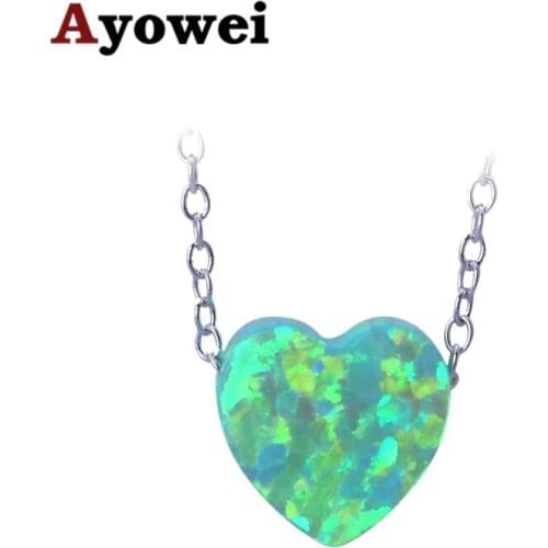 Ayowei 925 sterling silver Wedding gift heart-shaped green fire opal for women silver necklace pendant fashion jewelry OPS740A