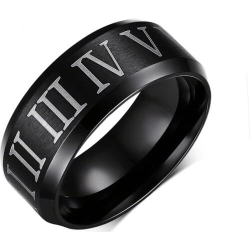 Roman numerals black ring stainless steel cool men ring cocktail wedding jewelry