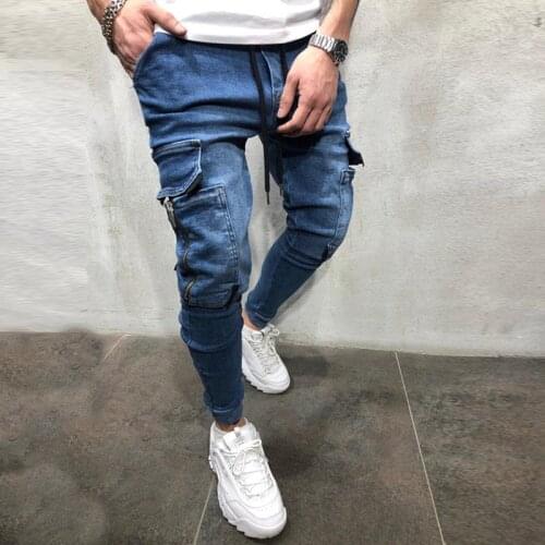 New Autumn Jean Homme Winter Mens Multi-Pocket Jeans Business Casual Classic Style Fashion Men Baggy Jeans Black Blue Pants