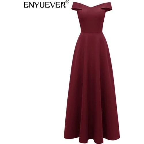 Enyuever Elegant Burgundy Formal Dress Women Clothing Off Shoulder V Neck Runway Fashion Evening Gowns Wedding Party Dresses