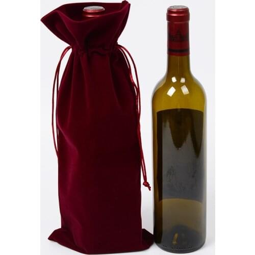 16x38cm Flannel Red Wine Bag Wine Gift Package Drawstring Mouth Wine Bottle Bag High-quality Bunch Mouth Drawstring Bag Christma