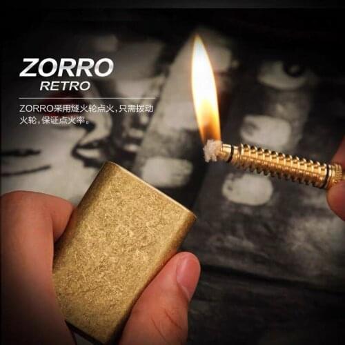 Zorro Kerosene Lighter Pure Copper Retro Draw Ignition Portable Creative Personality Mens Cigarette Lighter