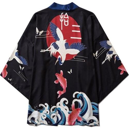 Red-crowned Loose Coat Kimonos Yukata Women Japanese Kimono Traditional Unisex Harajuku Beach Thin Sun-protective Shirts Asian