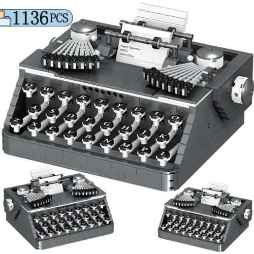 Mini City Retro Classical Keyboard Typewriter Building Blocks Printer Bricks DIY Educational Toys for Children Gifts