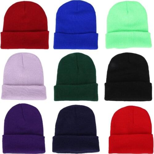 Men Women Winter Autumn Solid Color Warm Woolen Knitted Cap Fluorescent Cuffed Beanie Hat Female Caps Warmer Bonnet Casual Cap