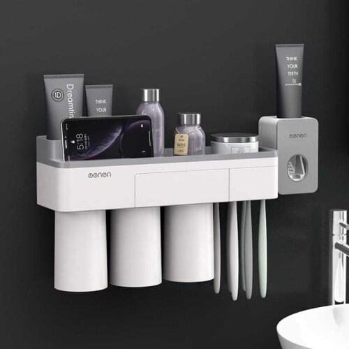 Bathroom Accessories organizer Set Toothbrush Holder Automatic Toothpaste Dispenser Holder Toothbrush Wall Mount Rack Tools Set