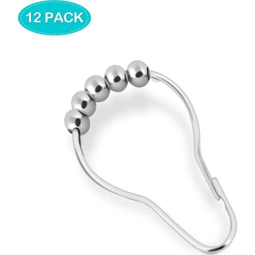 Set of 12 Shower Curtain Hooks, Stainless Steel Rustproof Metal Double Shower Curtain Rings with Polished Chrome for Bathroom