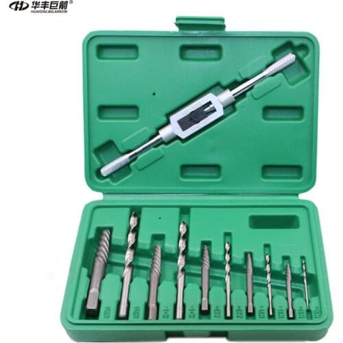 HUAFENG BIG ARROW 11PCS Screw Extractor Broken Bolt Remover Drill Guide Bits Set With Holder Frame Tools Size 4mm-11mm