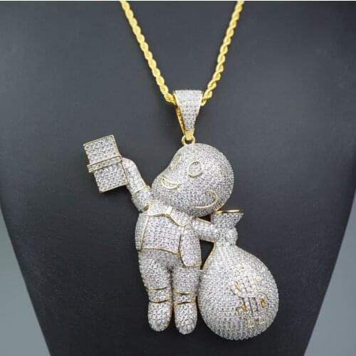 New product heavy industry AAAAA zircon inlay bag purse villain European and American hip-hop exaggerated large mens necklace p