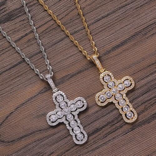 Men And Women Cross Necklace Brass CZ Hip Hop Pendants CN293