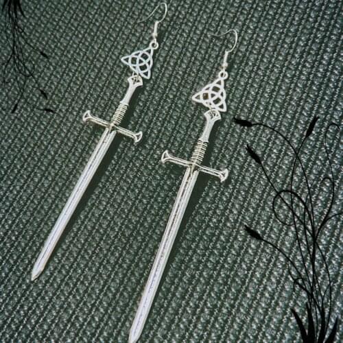 Triquetra Sword earrings sword Katana pendant Fantasy jewelry Excalibur Blade Slay Highlander classical man woman gift