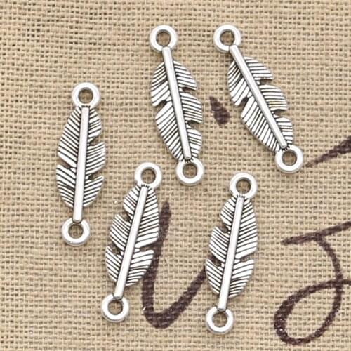 50pcs Charms Feather Leaf Link Connection 22x7mm Antique Bronze Silver Color Pendants DIY Making Findings Tibetan Jewelry