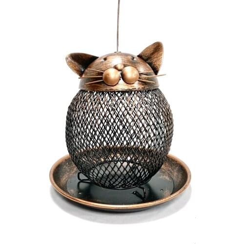 Hanging Bird Feeder, Metal Mesh Wild Finch Bird Feeder for Outside Hanging Cat Shaped Yard Garden Decor