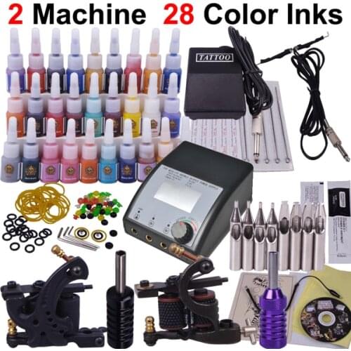 Professional piercing set 2 guns make up permanent tatoo machine kit complete tattoo machine set
