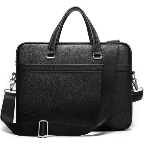 Luxury Genuine Leather Mens Briefcases 14" Laptop Handbag Natural Cowhide Male Business Crossbody Bag Messenger Shoulder Bags