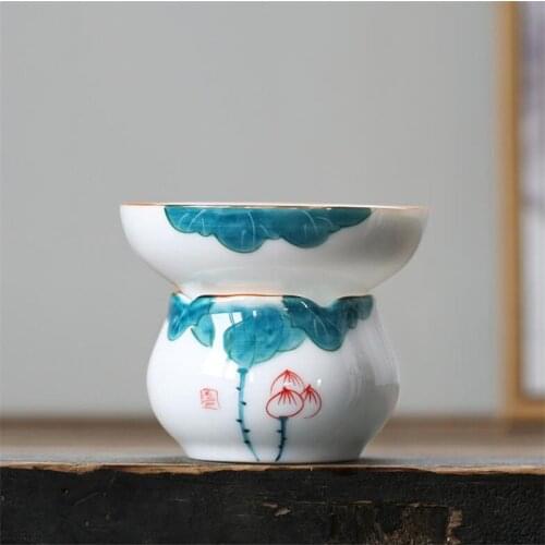 Hand Painted Lotus Porcelain Tea Strainers Chinese Tea Leaf Spice Filter Chinese Kung Fu Tea Accessorie Teaware for Pu'er Oolong