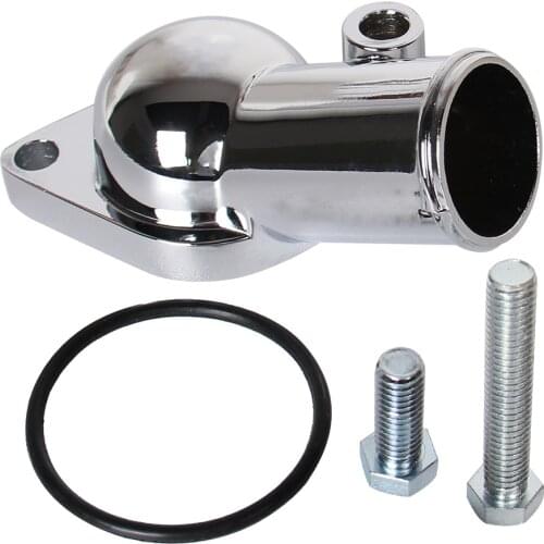 SBC BBC Chrome Water Neck Thermostat Housing Outlet Fit Chevy 45 Degree 350-454