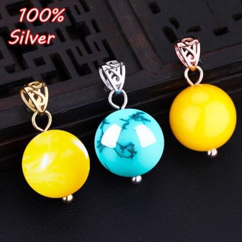925 silver gold-plated pendant buckle accessories buckle inlaid beeswax amber ball pendant silver buckle 12mm-18mm ball buckle