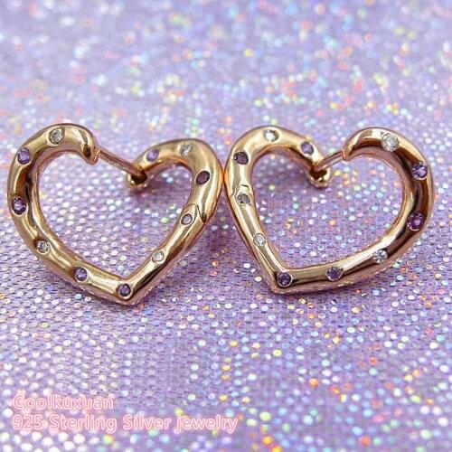 2019 Mother Day 925 Sterling Silver Bright Hearts Earrings,Rose Royal Purple & Lilac Crystals & Clear CZ for Women Earrings